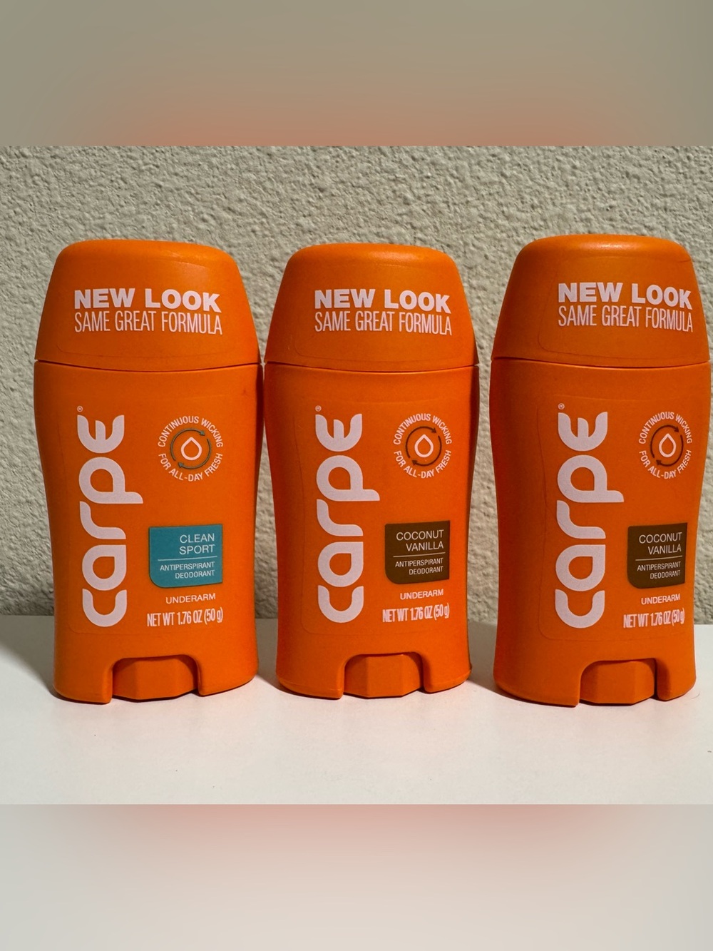 Carpe Coconut Vanilla and Clean Sport Antiperspirant Deodorant - lot of 3